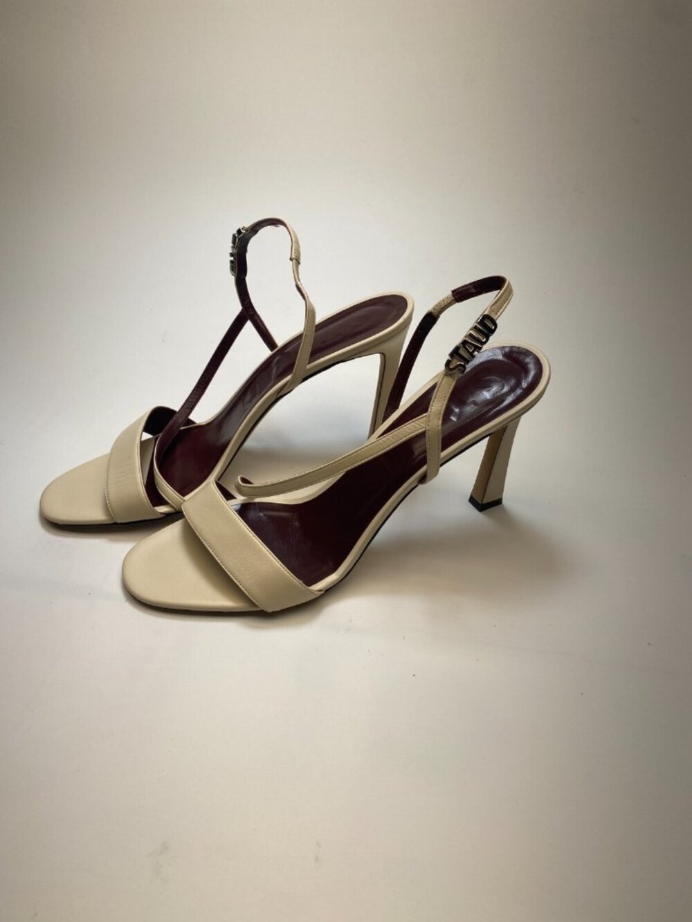 Staud Womens Nadja Ivory Leather Slingback High Heel Sandal Sz 11